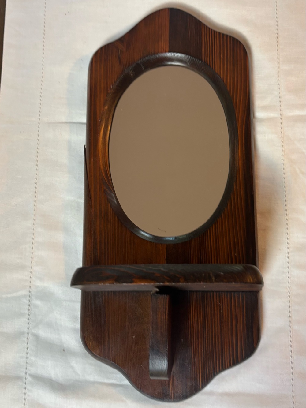 Vintage Dark Brown Wooden Wall Mirror with Oval Glass